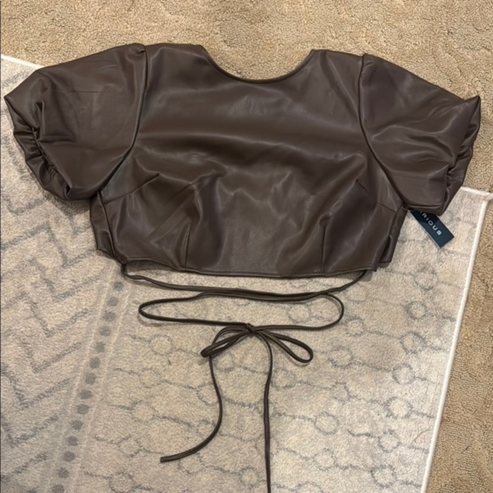Kinlous Women's Brown Faux Leather Blouse